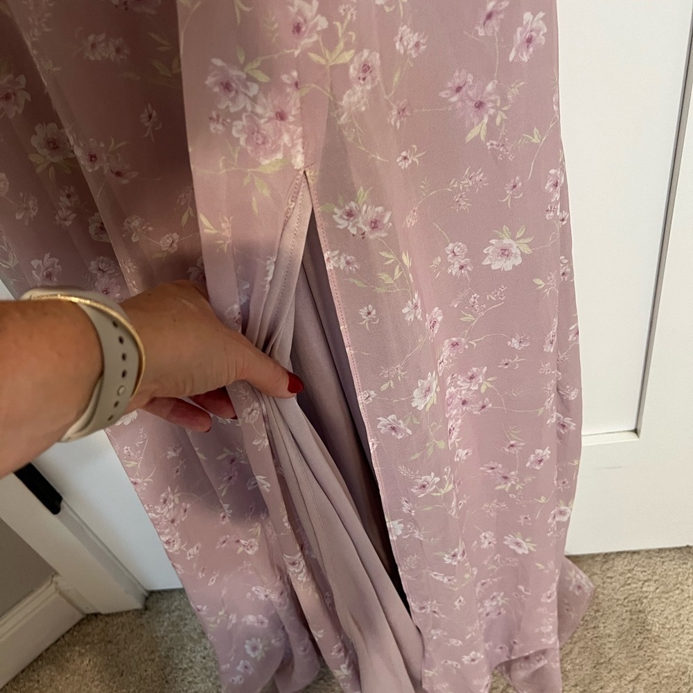 Birdy Grey Size Small Formal Floral Maxi Dress Chiffon Side Slit Spaghetti Strap - Picture 7 of 11